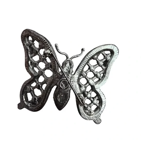 Swarovski Gunmetal Black Crystal Butterfly Brooch Pin Statement Insect Jewelry - Picture 2 of 5